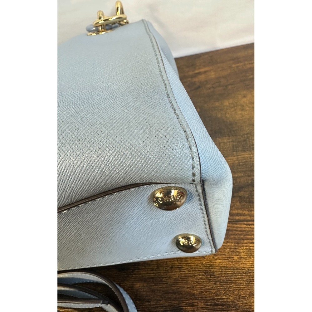 Michael Kors Cynthia Satchel Pale Blue Saffiano Leather Chain Handle Handbag - Picture 12 of 16